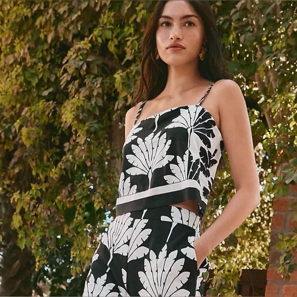 LOFT Tops - NWT LOFT Palm Linen-Blend Cami – Black & White – Size 18 | Modern Polished Tank